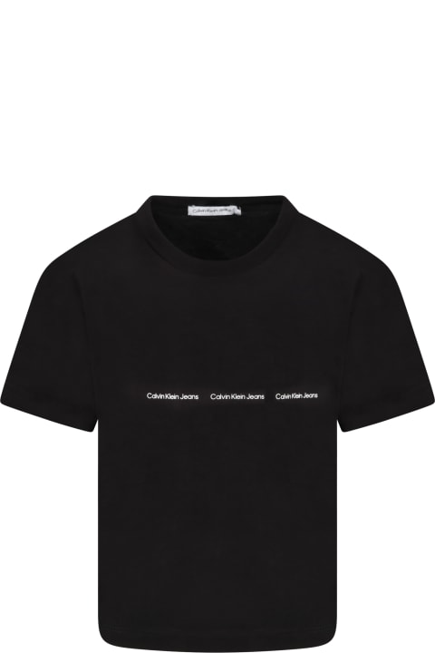 Black T-shirt For Kids With White Logo
