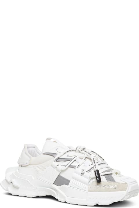 Dolce & Gabbana White Mix Of Materials Space Sneakers - Blue Scuro