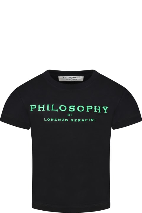 Philosophy di Lorenzo Serafini Kids Black T-shirt For Girl With Black Logo - Black