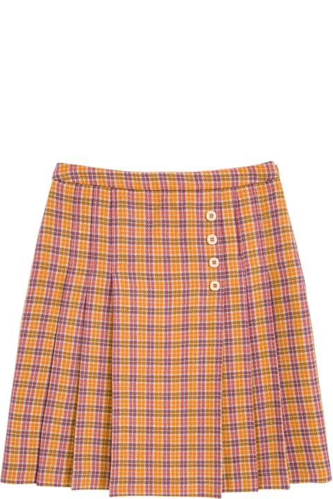 Orange And Purple Checked Wool Skirt