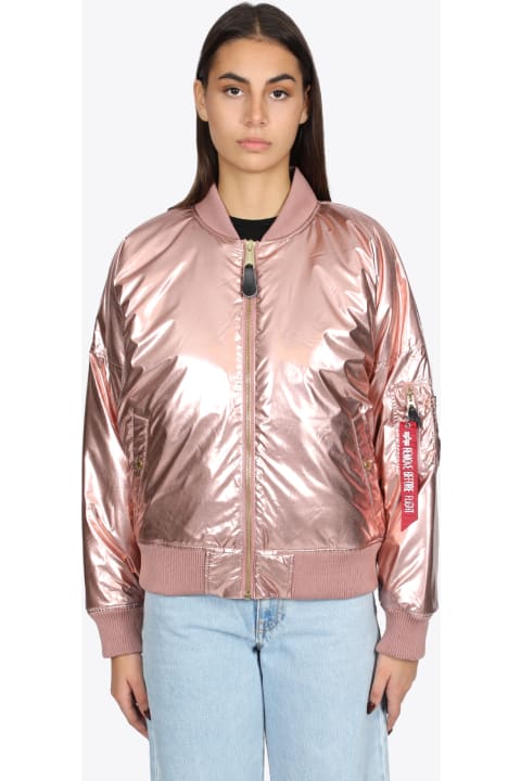 Ma-1 Metallic Wmn Metallic pink nylon bomber jacket