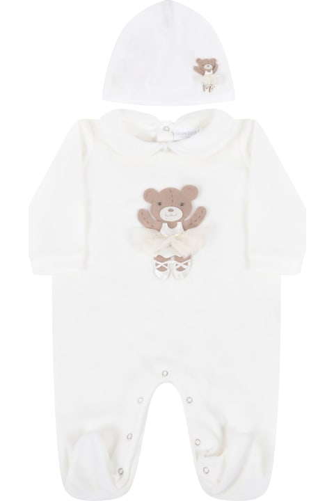 La Perla Ivory Set For Baby Girl With Bear - White
