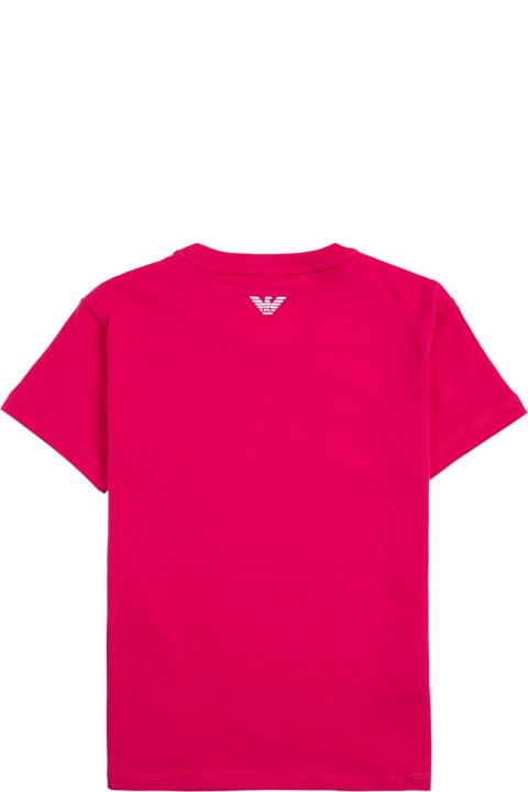 Emporio Armani Cotton T-shirt With Logo Print - Blu
