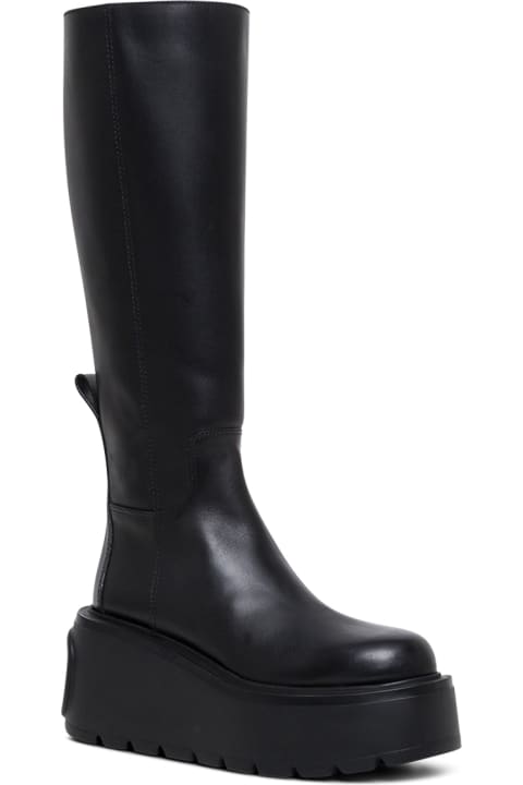 Black Leather Boots With Oversize Sole And Vlogo