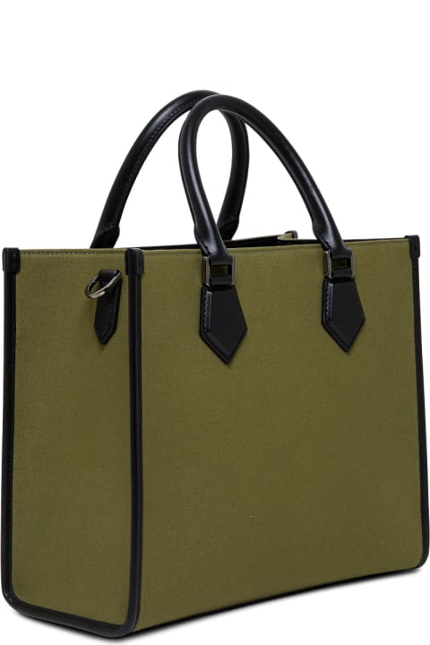 Tote Green Canvas A Handbag With Logo Print