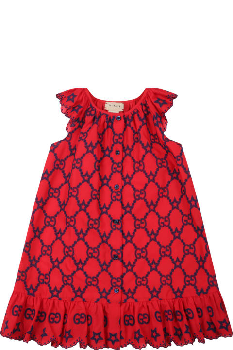 Gucci Red Dress  For Baby Girl With Double Gg - Avorio