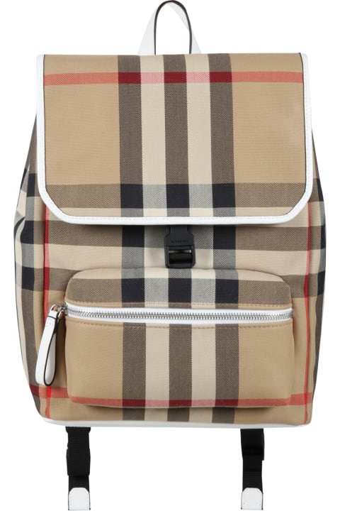 Beige Backpack For Kids With Iconic Vintage Check
