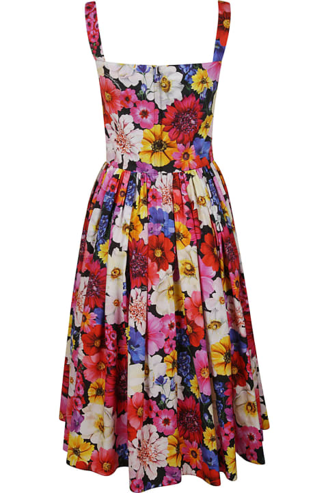 All-over Floral Print Pleated Flared Dress