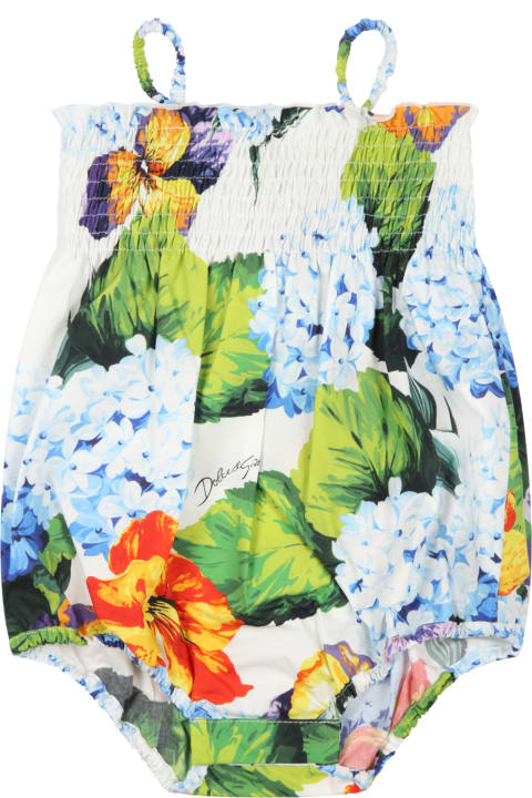 Dolce & Gabbana White Body For Baby Girl With Hydrangeas - Multicolor