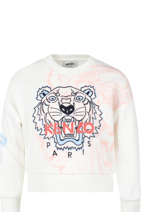 Kenzo Kids Ivory Sweatshirt For Girl With Iconic Tiger - Grigio