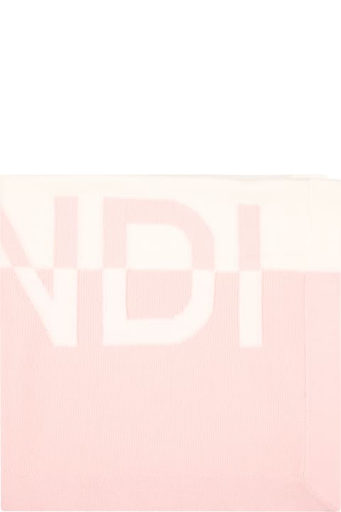 Fendi Multicolor Blanket For Baby Girl With Logo - Pink