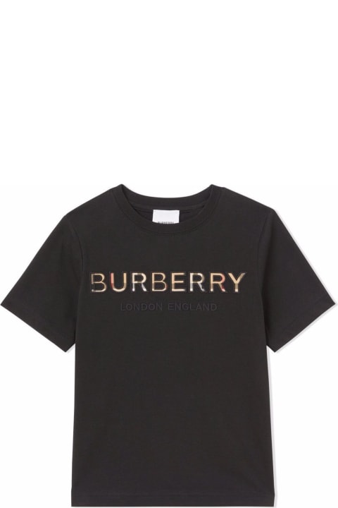 Burberry Black Cotton T-shirt With Logo Print - Red