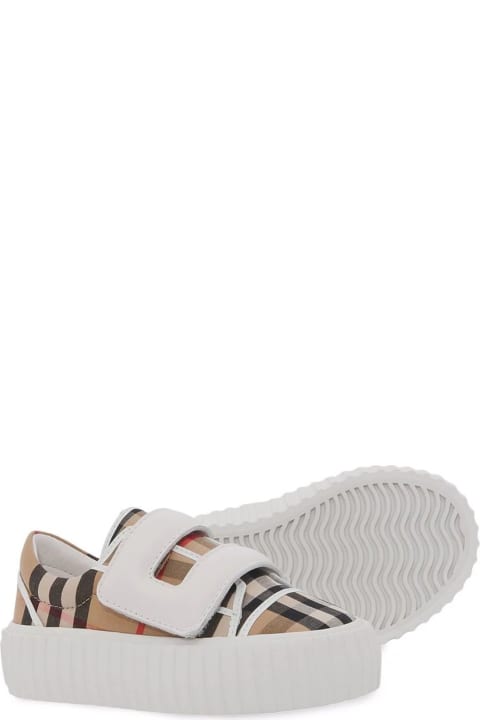 Burberry White And Beige Cotton Sneakers - Beige