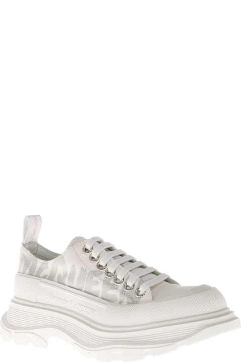 Alexander McQueen White Canvas Sneakers With Logo Print - Black