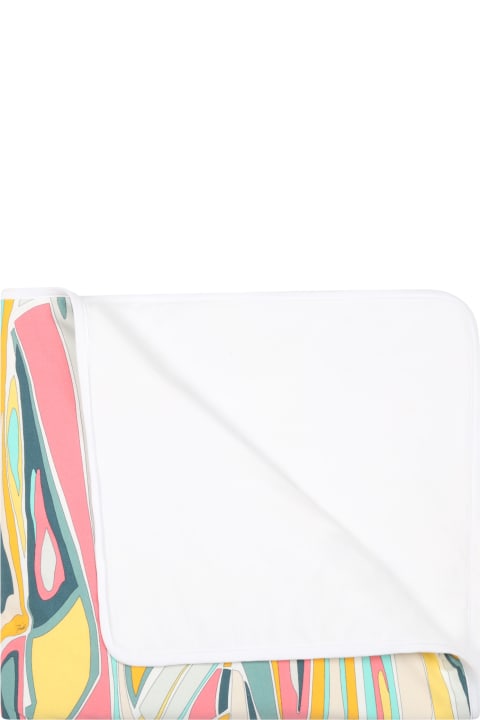 Emilio Pucci White Blanket For Baby Girl With Iconic Print - Multicolor