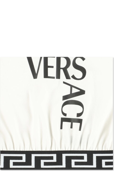 Versace Abito Bianco In Jersey Di Cotone - Rosa