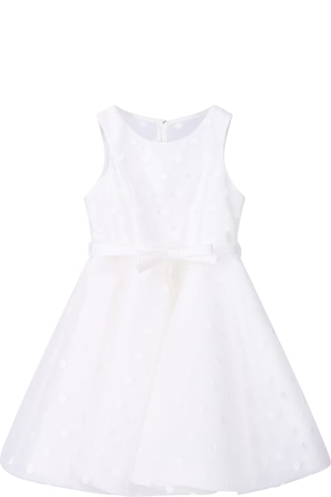 White Dress For Girl With White Embroiderd Polka-dots
