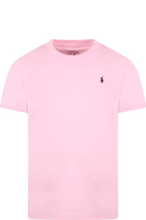 Ralph Lauren Pink T-shirt For Girl With Pony Logo - Denim
