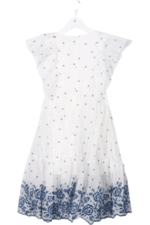 Monnalisa Polka Dot Cotton Dress With Embroidered Detail - White