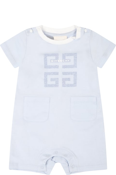 Light-blue Romper For Baby Boy With Blue And White Logo