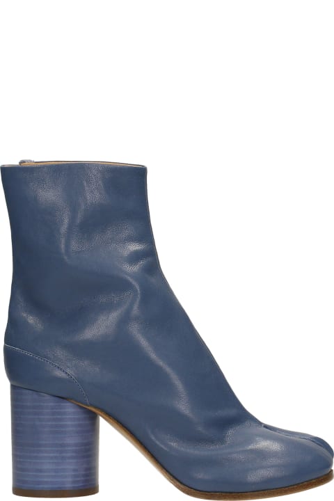 Tabi High Heels Ankle Boots In Blue Leather