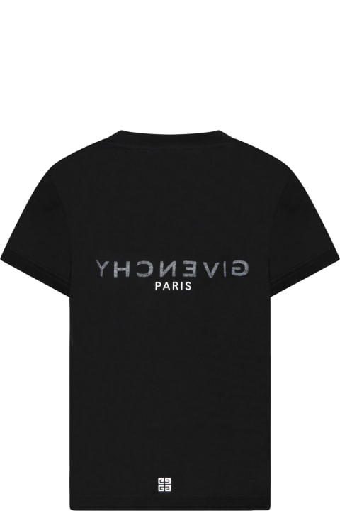 Givenchy Black T-shirt For Kids With White And Gray Logo - Bianco