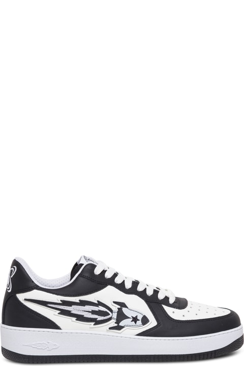 Enterprise Japan White And Black Leather Low Sneakers - Beige