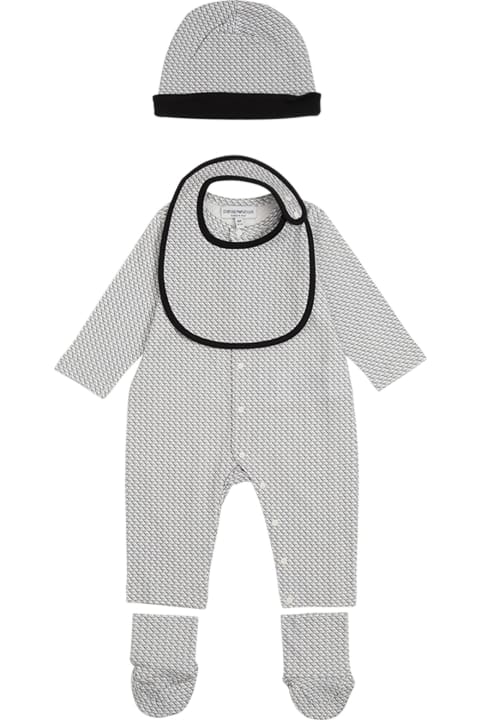 Emporio Armani Jumpsuit, Hat, Socks And Bib Cotton Suit - White