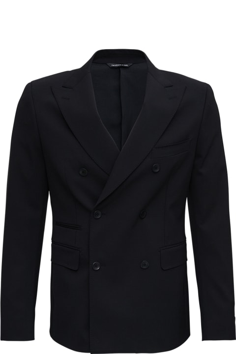 Tonello Double-breasted Black Wool Jacket - Black