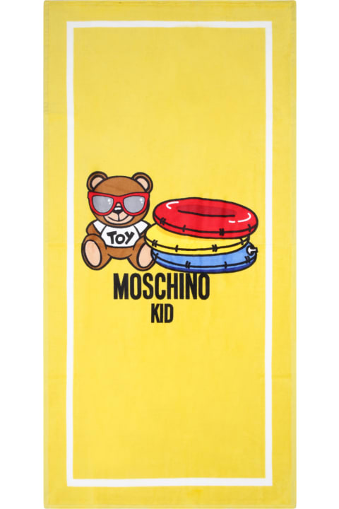 Moschino Yellow Beach-towel For Kids With Teddy Bear - Panna
