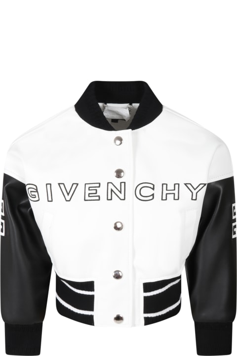 Givenchy White Jacket For Girl With White Logo - Nero