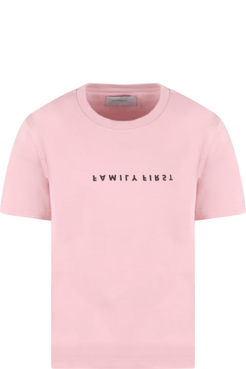 Pink T-shirt For Girl With Black Logo