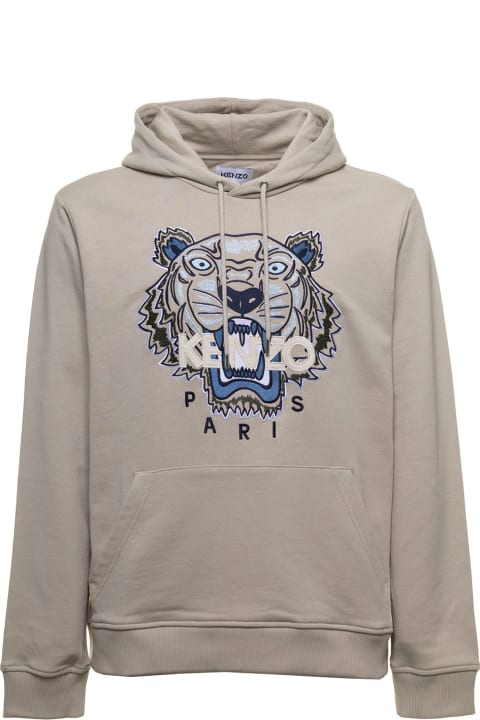 Kenzo Beige Cotton Hoodie With Tiger Logo - MINT