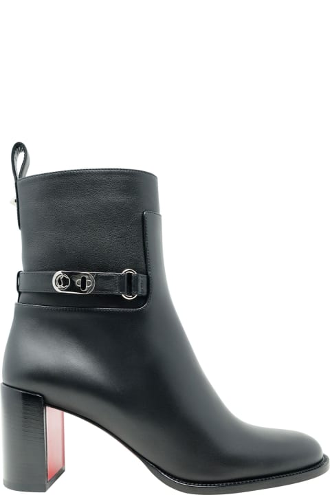 Christian Louboutin Black Leather Lock Booty 70 Ankle Boots - BK01
