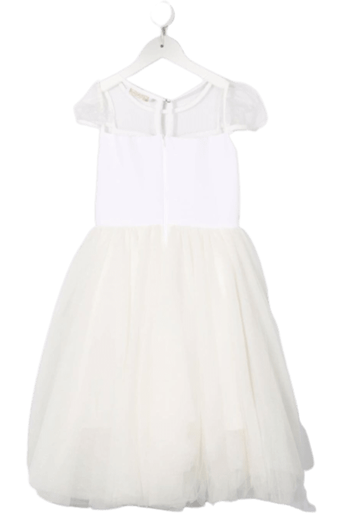 Monnalisa White Midi Dress With Decoration - Beige