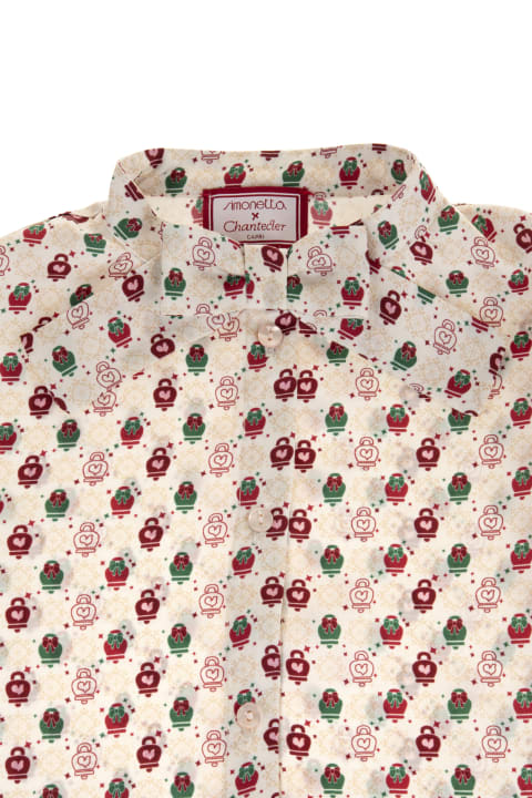 Simonetta Kids White Shirt With Print And Bow - Multicolor
