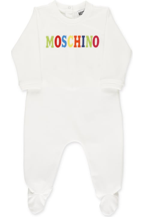 Moschino Baby Romper And Hat Set With Logo - Grigio