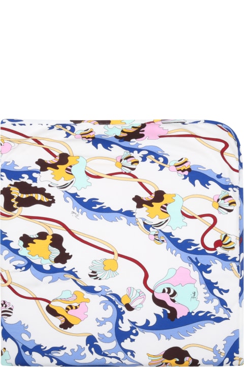 Emilio Pucci White Blanket For Baby Girl With Iconic Prints - Multicolor