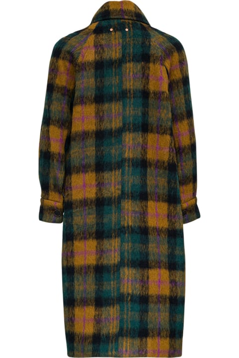 Andersson Bell Double-breasted Check Wool Long Coat - green