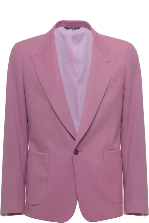 Pink Single Breasted Wool Blend Blazer