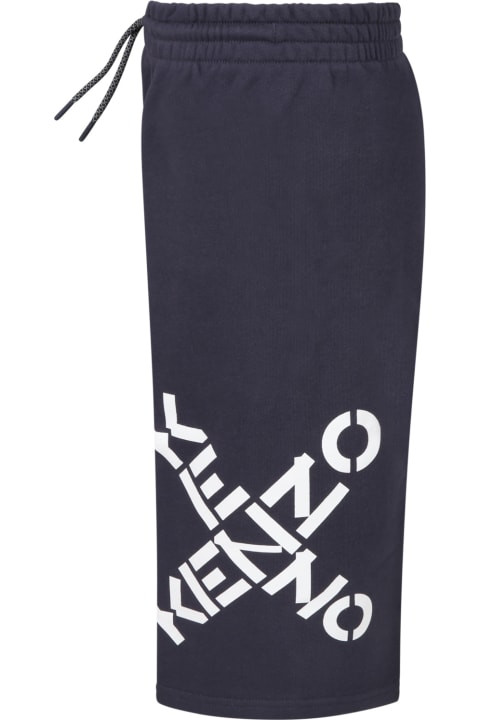 Kenzo Kids Grey Pants For Girl With Logos - Blu
