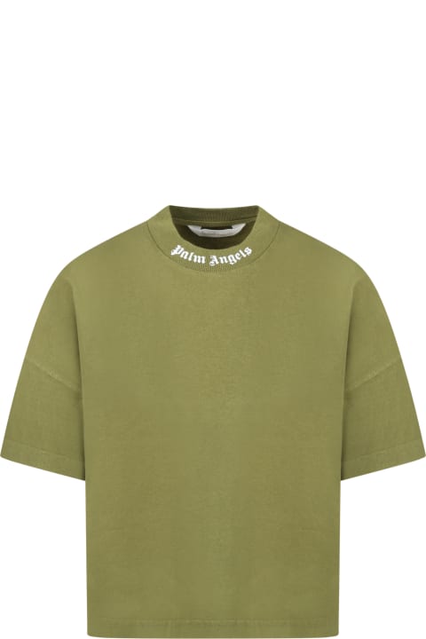Palm Angels Green T-shirt For Boy With White Logo - Blue