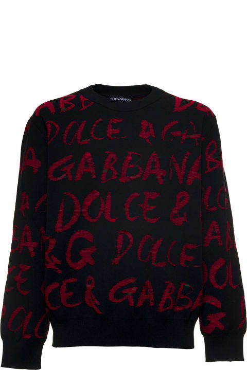 Dolce & Gabbana Wool Blend Sweater With Allover Logo Print - Nero/nero