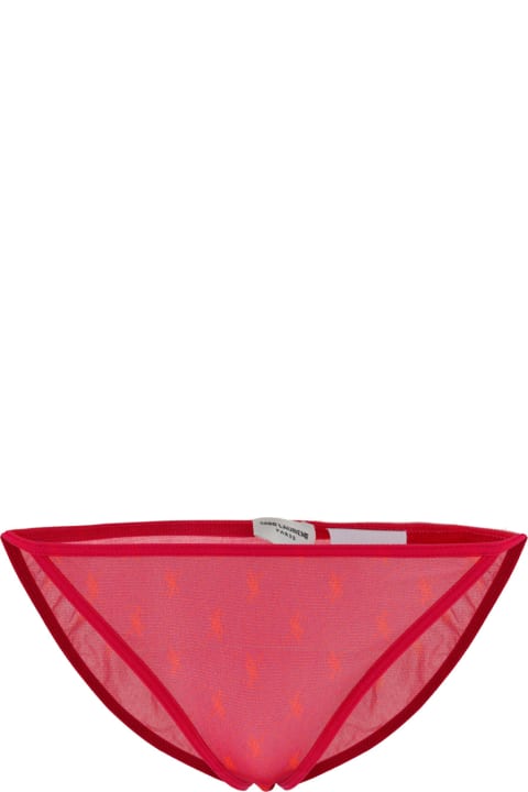 Saint Laurent Ficelle Logo-print Tulle Briefs - Rouge eros