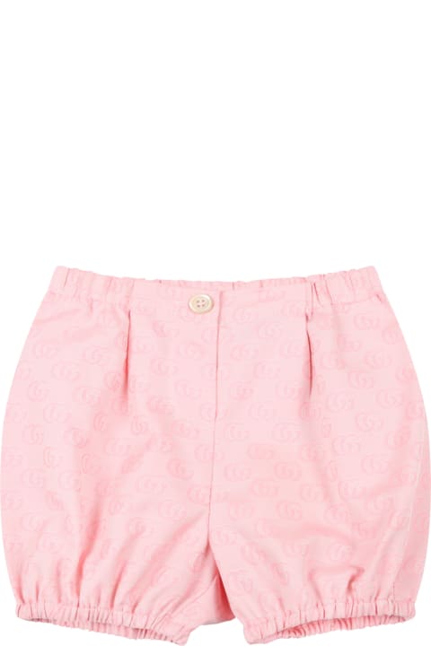 Gucci Pink Short For Baby Girl With Double Gg - Petrolio