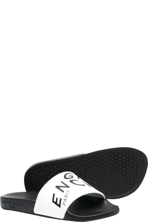 White And Black Slippers With Logo