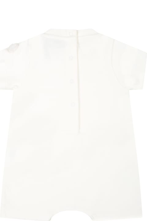 Moncler Ivory Romper For Babykids With Embroidered Logo - Red