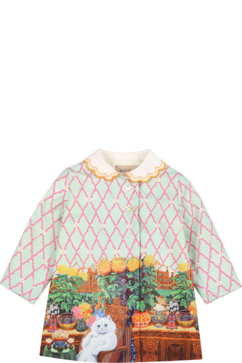 Green Coat For Baby Girl With Logos