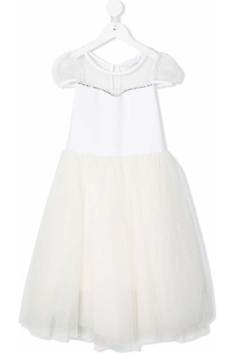 Monnalisa White Midi Dress With Decoration - Blu