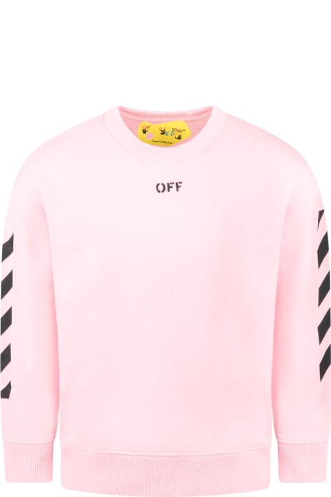 Off-White Pink Sweatshirt For Girl With Pink Logo - Multicolor